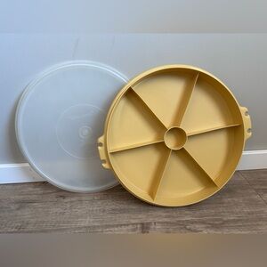 vintage Tupperware Golden Harvest Party Susan divided round serving tray